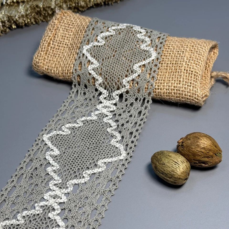 Мереживо макраме 5-1 8,5 см.(100 ярдів/91,4 м.), сірий+бежевий