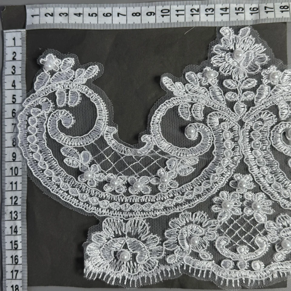 Мережево з кордовую ниткою GD602854В+перли 17 см.(16 ярдів/14.6 м.), білий