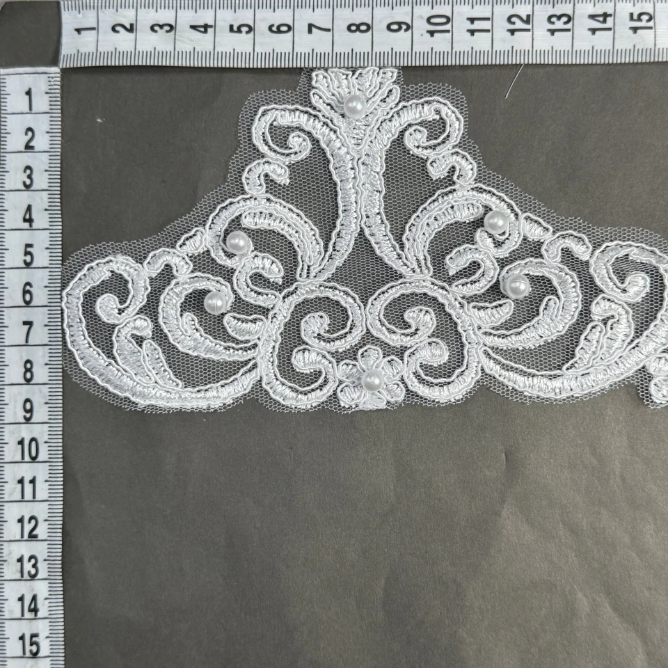 Мережево з кордовую ниткою Т600010А+перли 10 см (16 ярдів/14.6 м.), білий