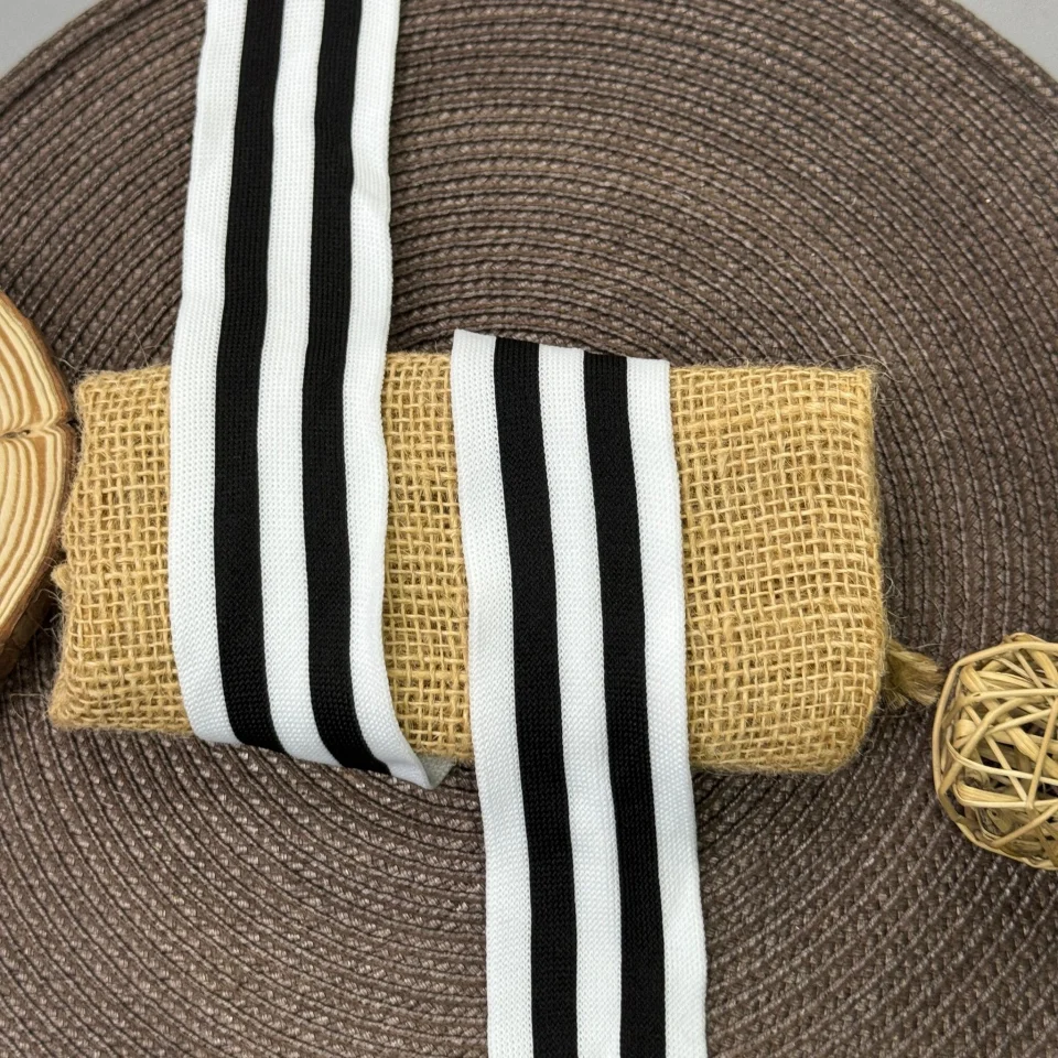 Лампас трикотажний D#8 4 см (50 м), білий+чорний 5