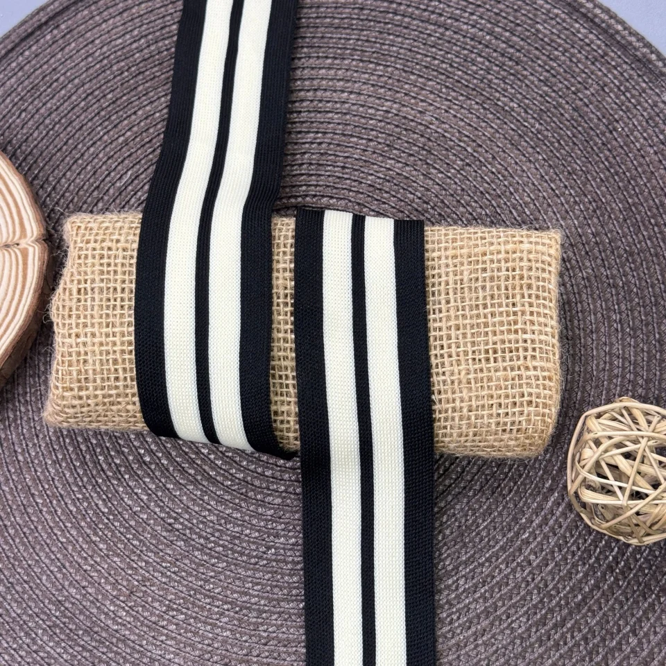 Лампас трикотажний D#8 4 см (50 м), чорний+молочний