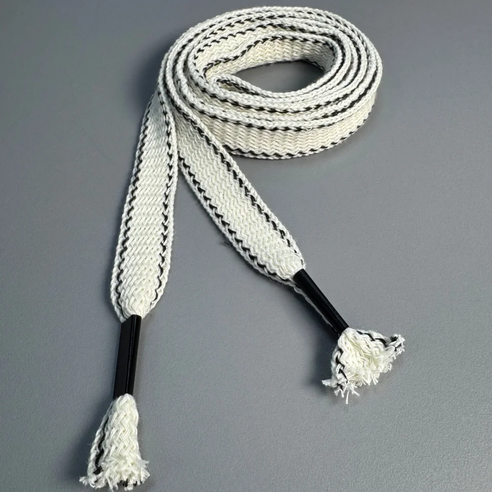 Шнурок в штани плоский широкий п/н (140 см), білий+чорний