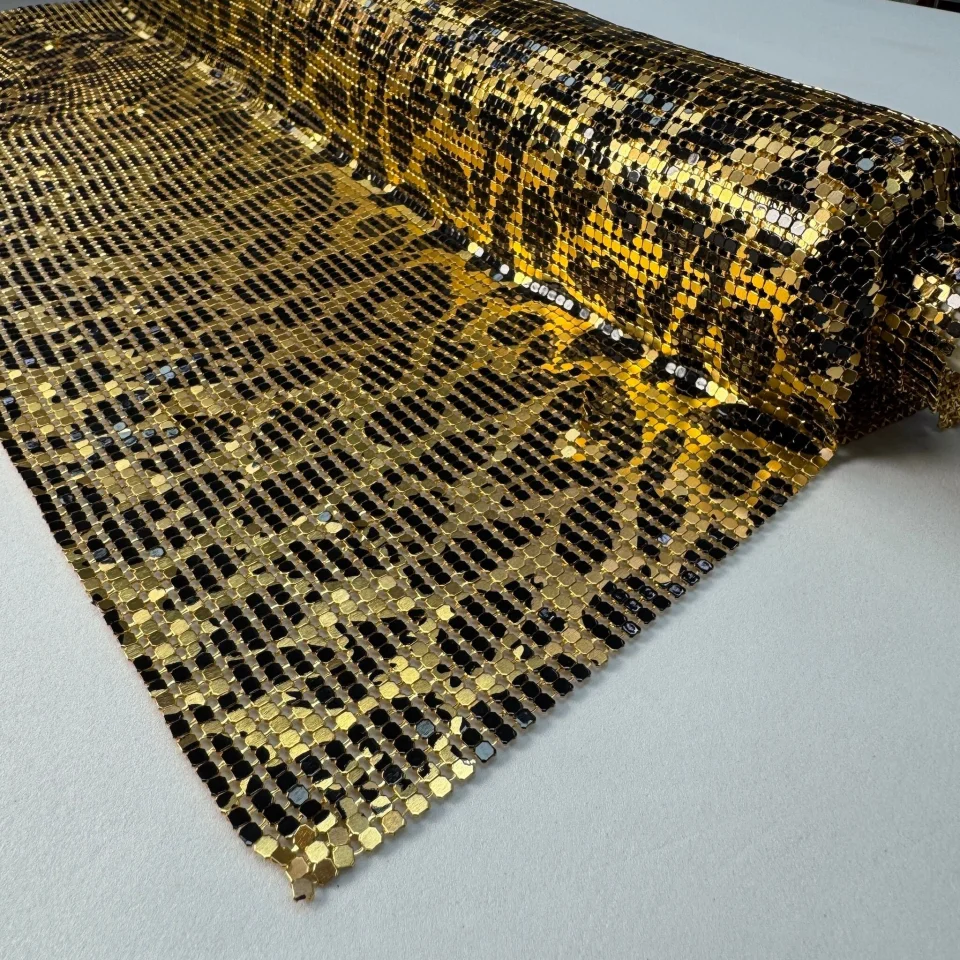 Стрази полотно пришив леопард (45*155 см), золото