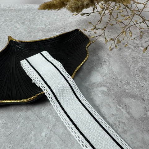 Лампас трикотажний 4 см «подвійний акцент»(50 м), білий