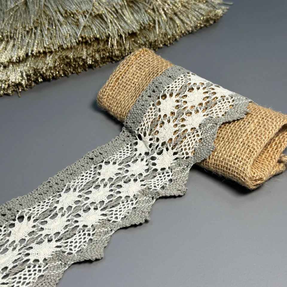 Мереживо макраме 5-2 8,5 см.(100 ярдів/91,4 м), сірий+бежевий