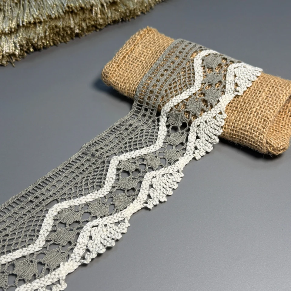 Мереживо макраме 15-2 8 см.(100 ярдів/91,4 м.), сірий+бежевий