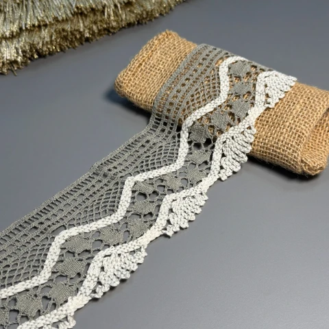 Мереживо макраме 15-2 8 см.(100 ярдів/91,4 м.), сірий+бежевий