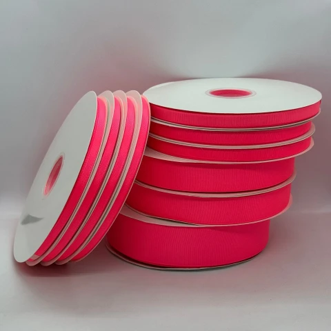 Стрічка репс 2,5 см (12*100 ярдів/91 м.), 1014 неон рожевий