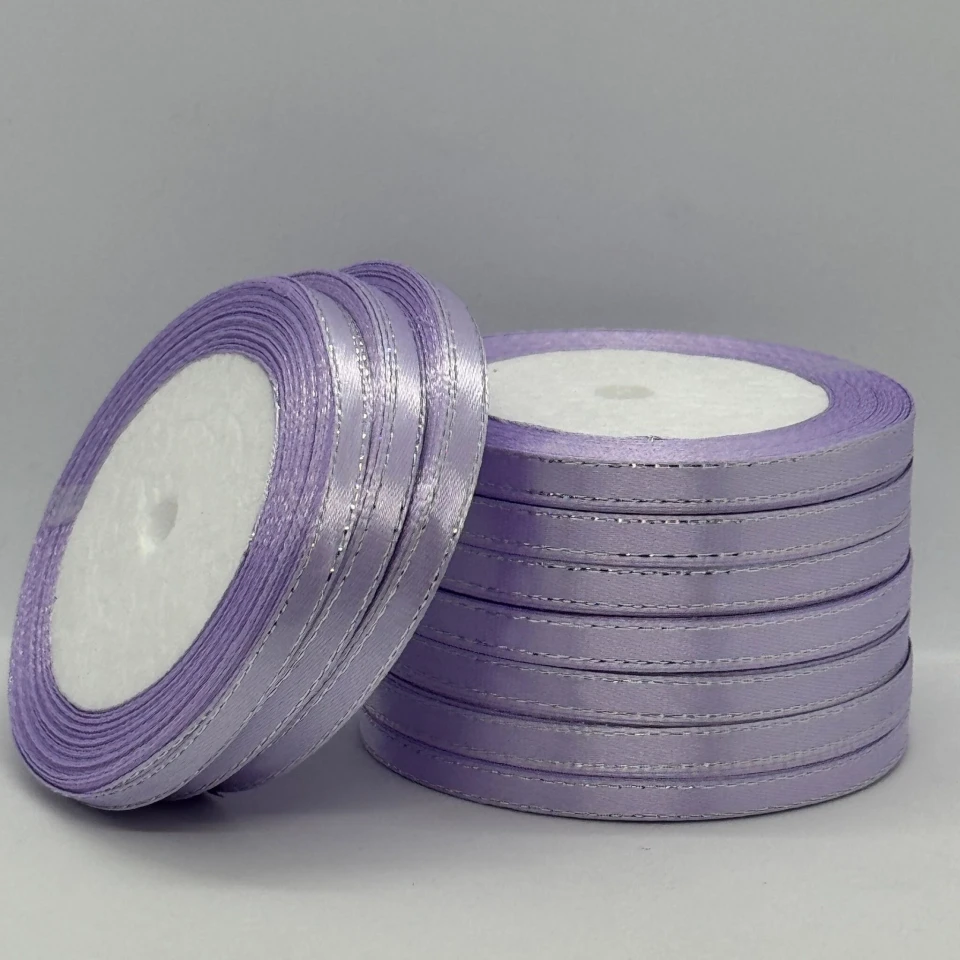 Лента атласная с люрекс 0,6 см+серебро (10*25 ярдов), 44 светло-фиолетовый