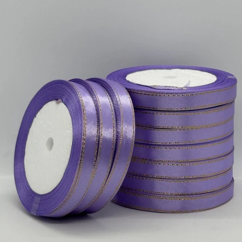 Стрічка атласна з люрекс 1 см+золото (10*25 ярдів), 21 фіалковий
