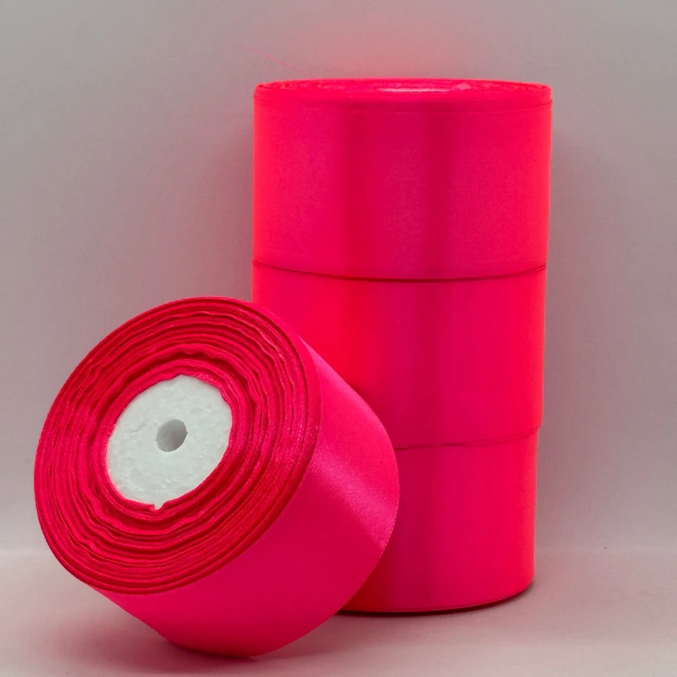 Стрічка атласна 5 см (4*36 ярдів), 14 неон рожевий