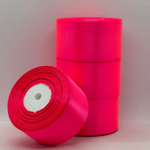 Стрічка атласна 5 см (4*36 ярдів), 14 неон рожевий