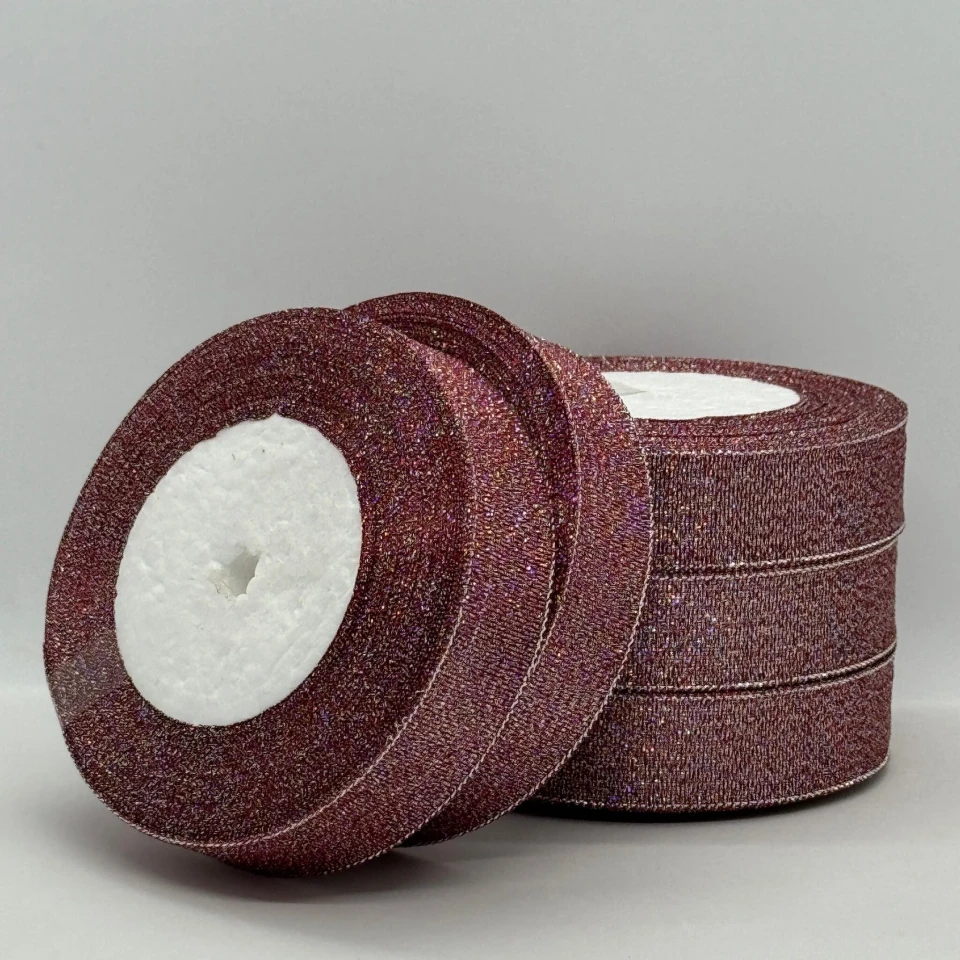 Тасьма парчева 2,5 см (5*25 ярдів/22,75 м.), 28 баклажан + срібло