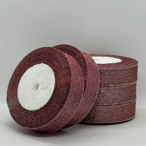 Тасьма парчева 2,5 см (5*25 ярдів/22,75 м.), 28 баклажан + срібло