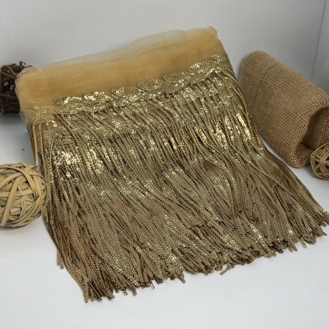Бахрома танцювальна з паєткою 20 см (10 ярдів/9,14 м.), 6 гірчичний