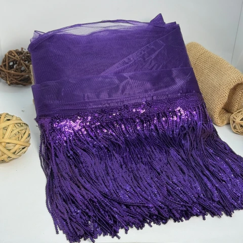 Бахрома танцювальна з паєткою 20 см (10 ярдів/9,14 м.), 36 фіолетовий
