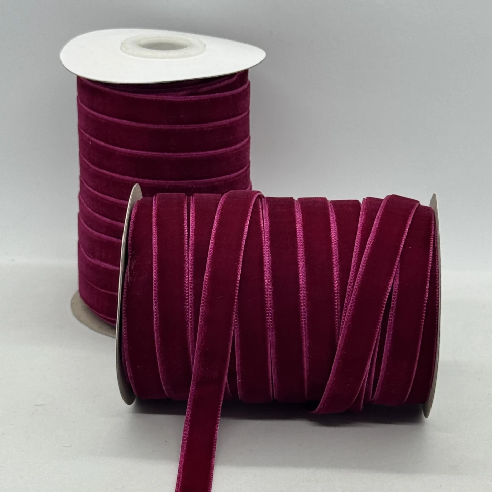 Стрічка оксамит 1 см (25 ярдів/22,75 м.), 31 світлий бордовий