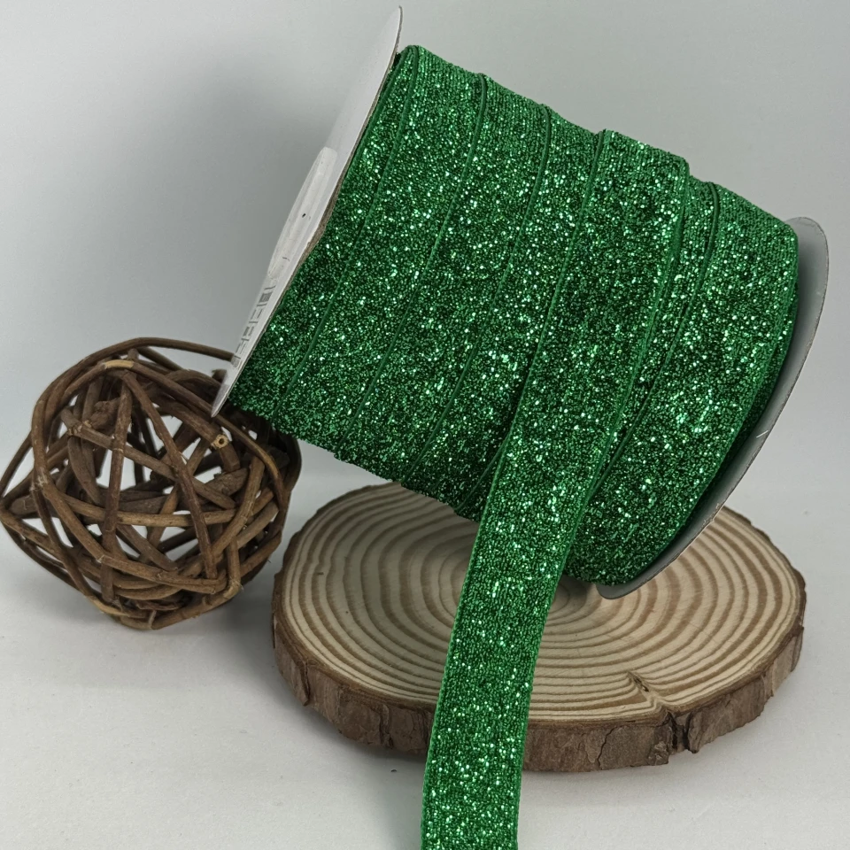 Стрічка оксамитова парча люрекс 2 см (25 ярдів/22,75 м.), 06 зелений