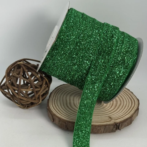 Стрічка оксамитова парча люрекс 2 см (25 ярдів/22,75 м.), 06 зелений