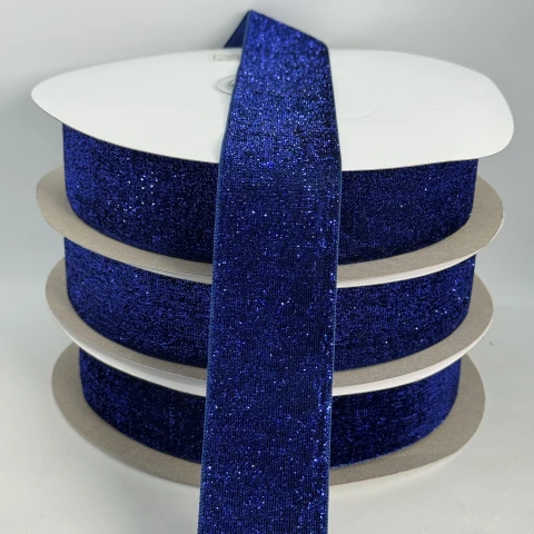 Стрічка оксамитова парча люрекс 3.8 см (25 ярдів/22,75 м.), 26 темний синій