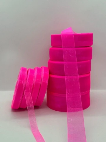 Стрічка органза 2,5 см (5*50 ярдів/45 м.), 1027 неон рожевий