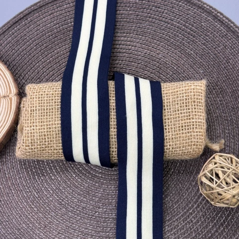 Лампас трикотажний D#8 4 см (50 м), молочний+синій