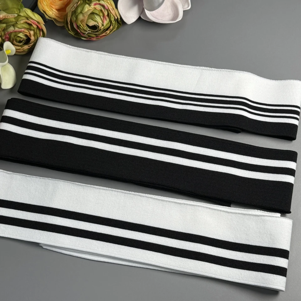 Довяз трикотажний поліестровий (6.5 см*120 см), чорний+білий дві полоси