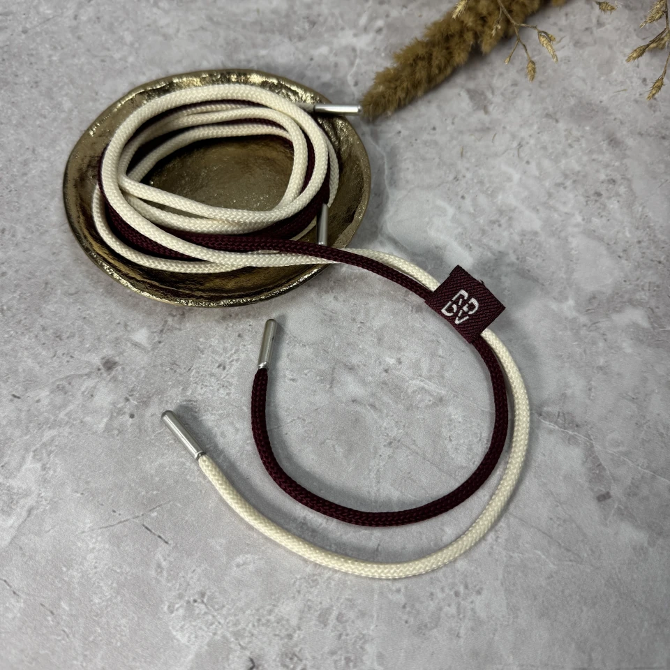 Шнурок в штани круглий подвійний (140 см), молочний+бордо