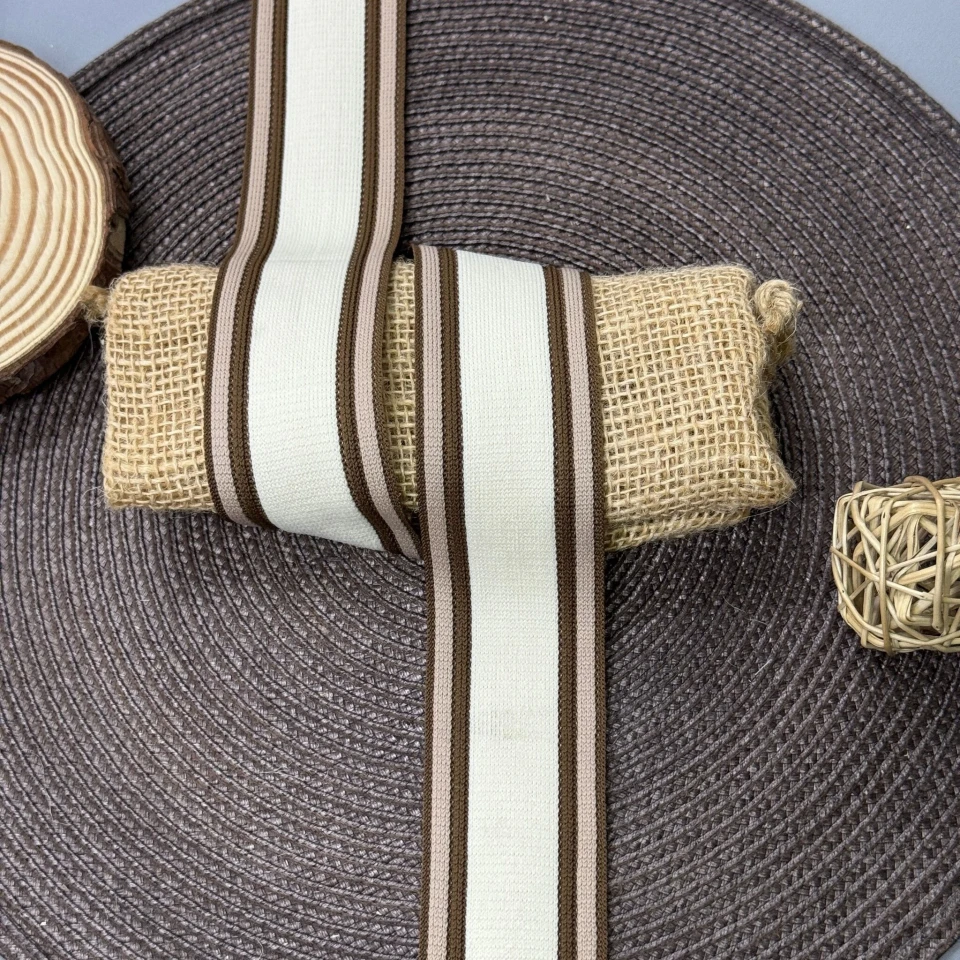 Лампас трикотажний D#6 4 см (50 м) , молочний+бежевий