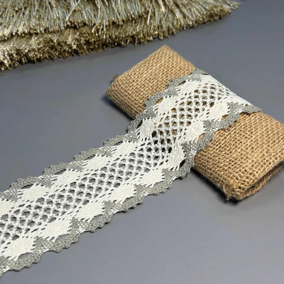 Мереживо макраме 16-1 7.5 см (100 ярдів/91,4 м.), сірий+бежевий