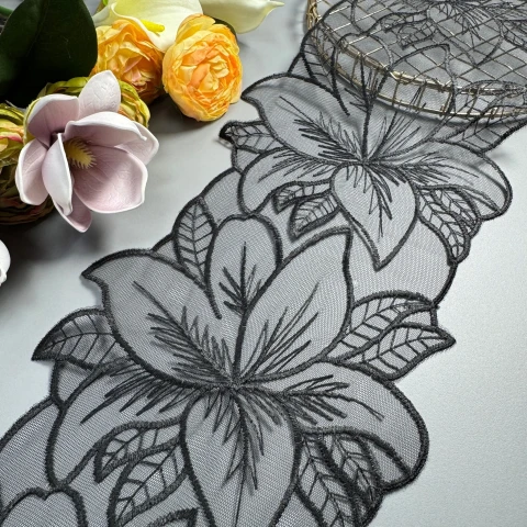 Мереживо органза GD602871 20 см (16 ярдів/14.6 м.), чорний