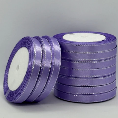 Стрічка атласна з люрекс 1 см+срібло (10*25 ярдів), 21 фіалковий