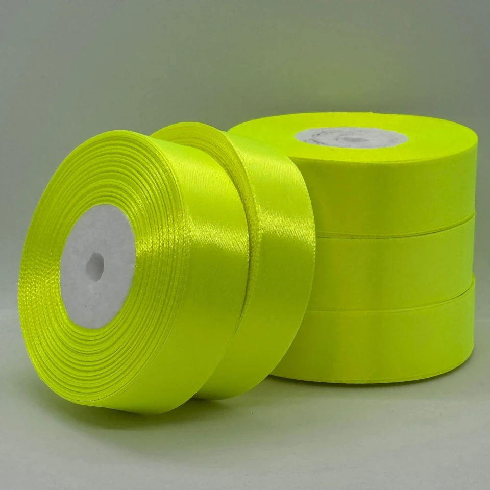 Стрічка атласна 2.5 см (5*36 ярдів), 58 неон жовтий
