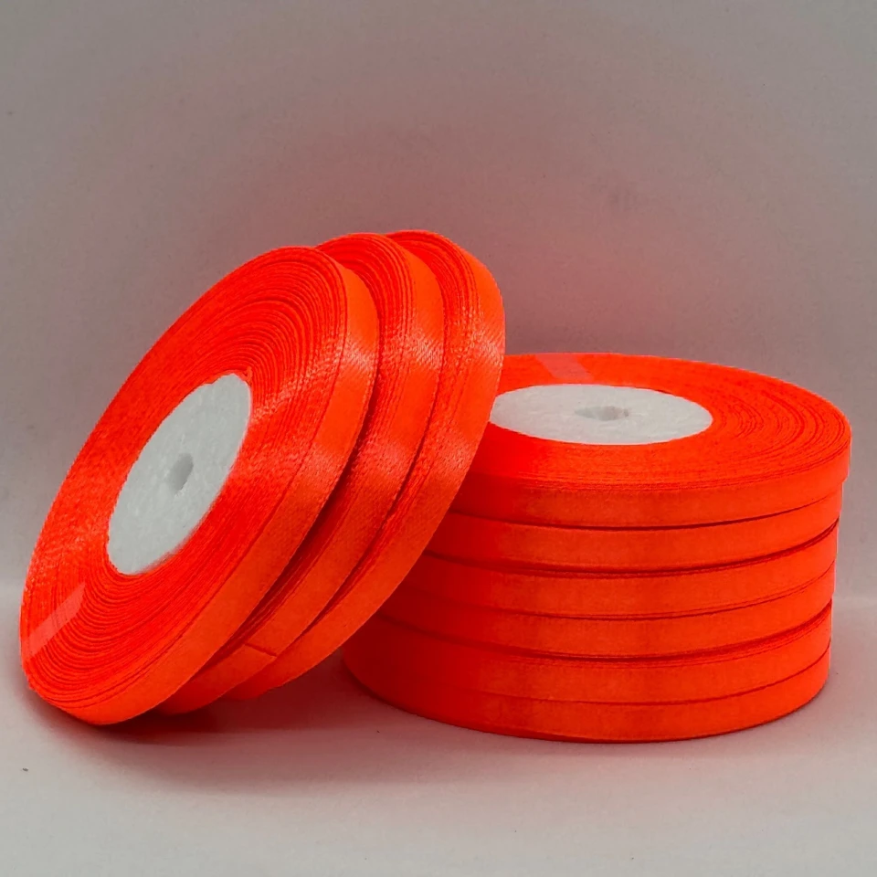 Стрічка атласна 0.6 см (10*36 ярдів), 23 неон помаранчевий