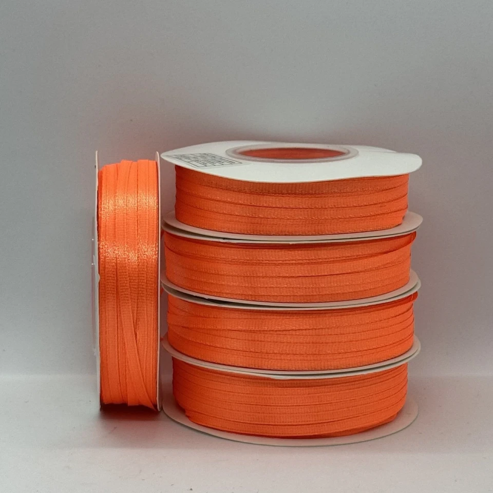 Стрічка атласна 0.3 см (5*100 ярдів), 22 неон помаранчевий