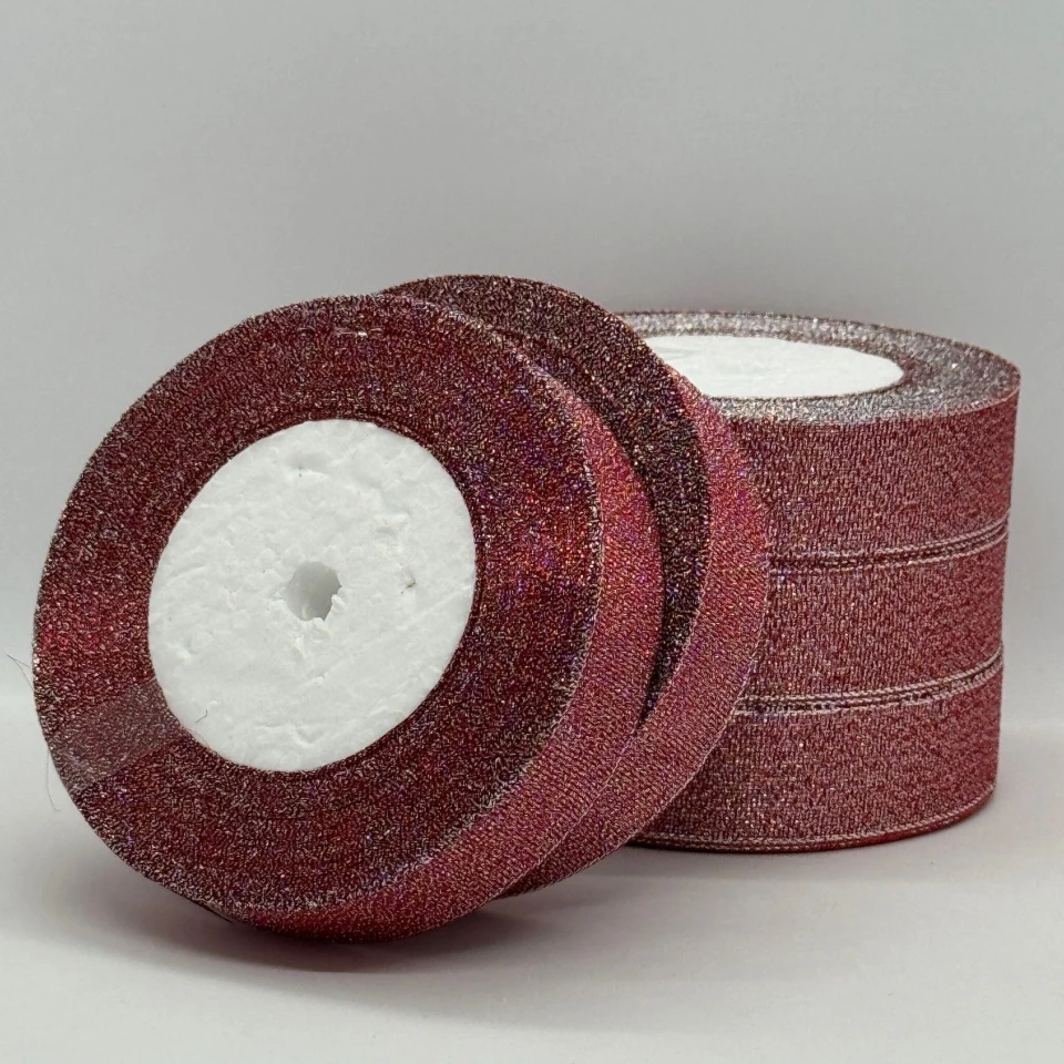 Тасьма парчева 2,5 см (5*25 ярдів/22,75 м.), 65 червоний + срібло