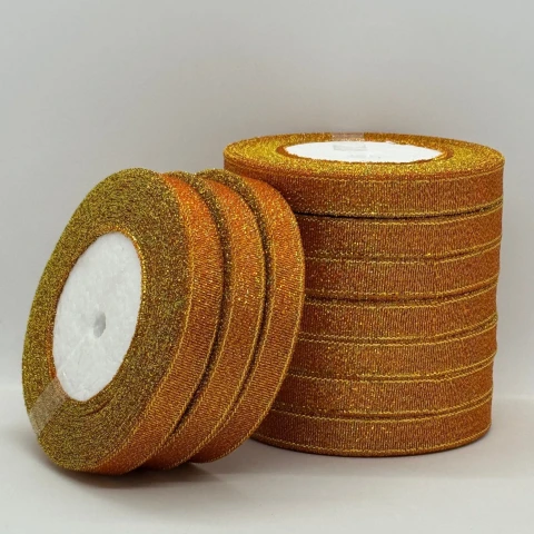 Тасьма парчева 1,2 см (10*25 ярдів/22,75 м.), 24 помаранчевий + золото