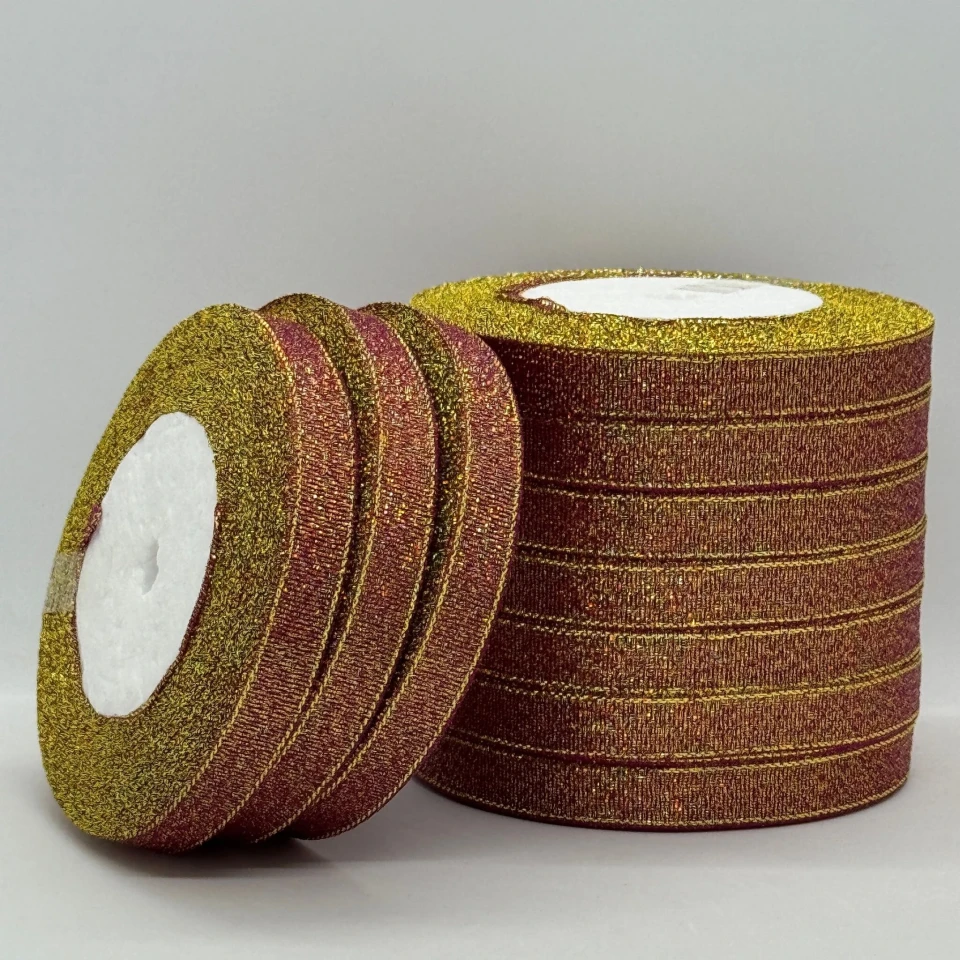Тасьма парчева 1,2 см (10*25 ярдів/22,75 м.), 59 червоний + золото