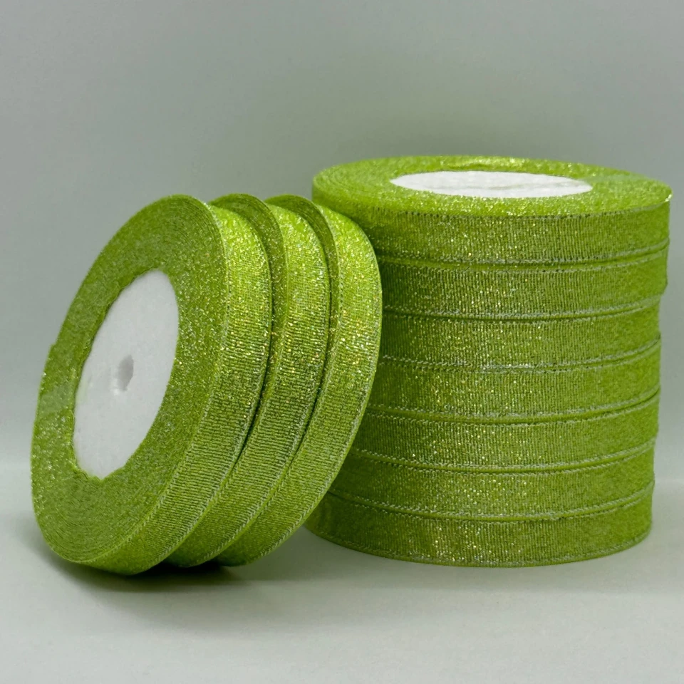 Тасьма парчева 1,2 см (10*25 ярдів/22,75 м.), 95 салатовий + срібло
