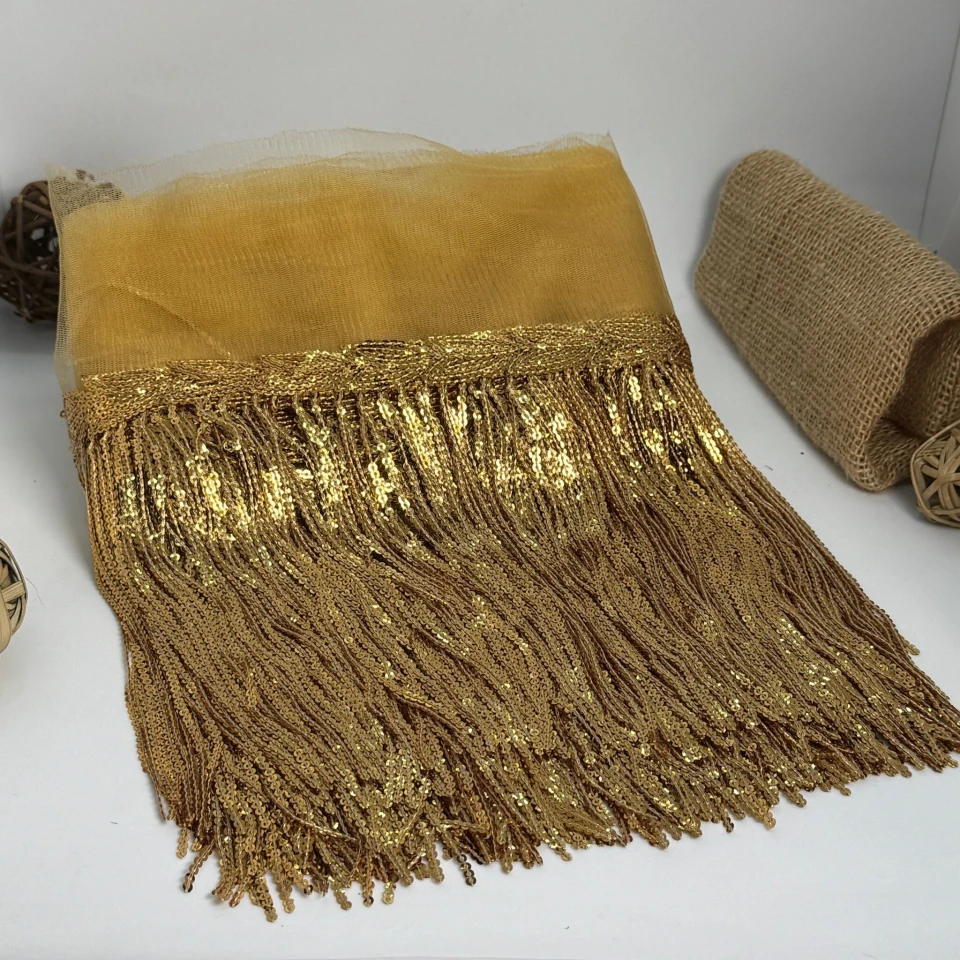 Бахрома танцювальна з паєткою 20 см (10 ярдів/9,14 м.), 7 світло коричневий