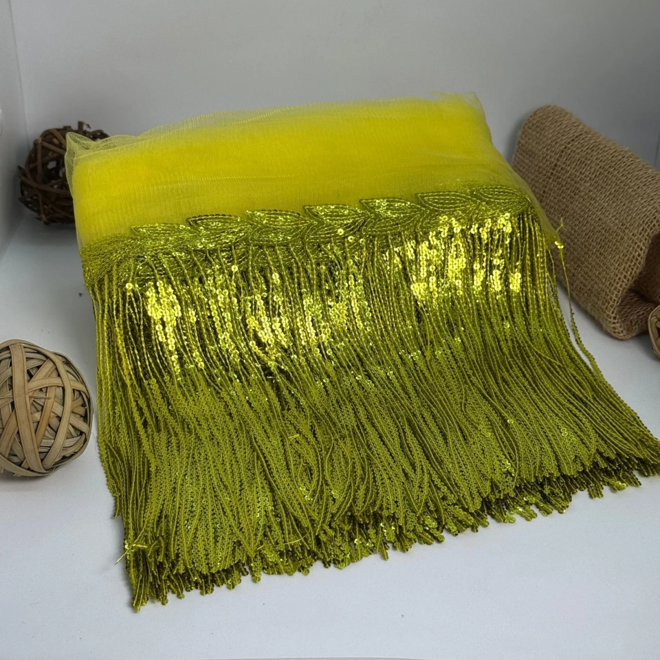 Бахрома танцювальна з паєткою 20 см (10 ярдів/9,14 м.), 27 лайм