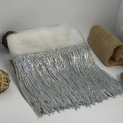 Бахрома танцювальна з паєткою 20 см (10 ярдів/9,14 м.), 37 срібло АВ