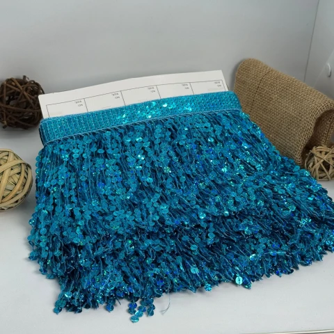 Бахрома танцювальна з паєтками 16 см (10 ярдів/9,14 м.), 10 бірюза