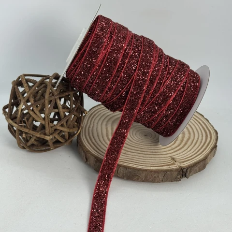 Стрічка оксамитова парча люрекс 1 см (25 ярдів/22,75 м.), 10 бордовий