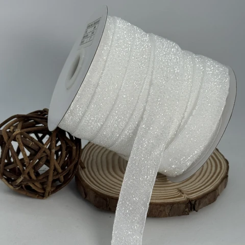 Стрічка оксамитова парча люрекс 2 см (25 ярдів/22,75 м.), 07 білий