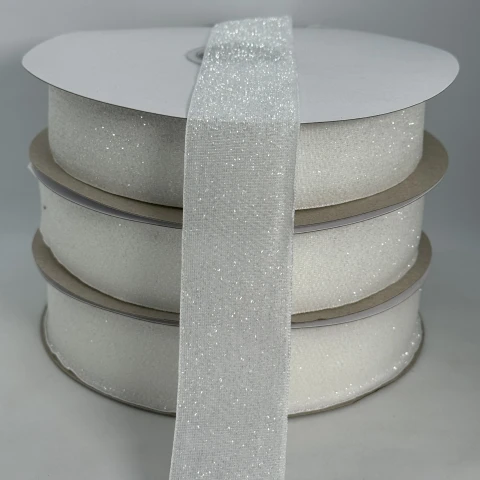 Стрічка оксамитова парча люрекс 3.8 см (25 ярдів/22,75 м.), 07 білий