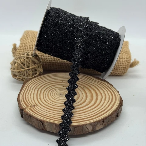 Стрічка вюнчик оксамитовий парча люрекс 1 см (25 ярдів/22,75 м.), 08 чорний