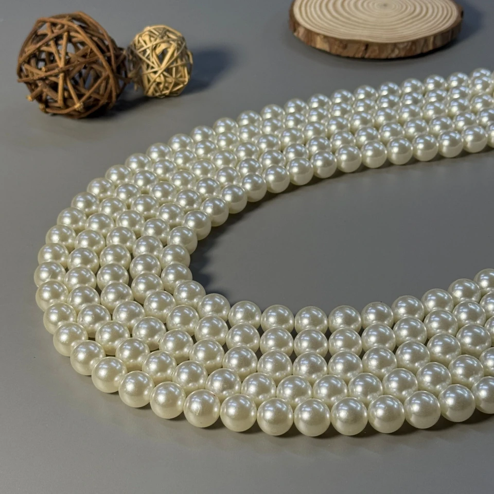 Перли на нитці 16 мм 1 кг, молочний