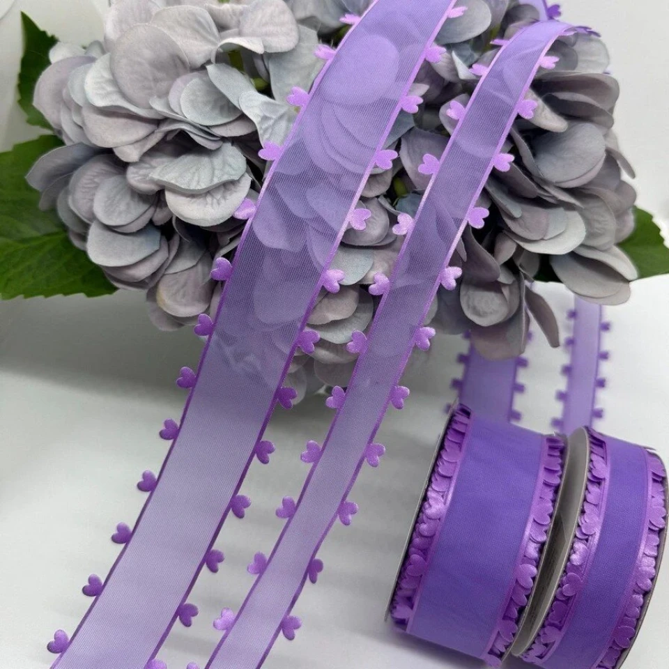 Стрічка декоративна з сердечками 2.5 см (5*20 ярдів/18,28 м.), фіолетовий