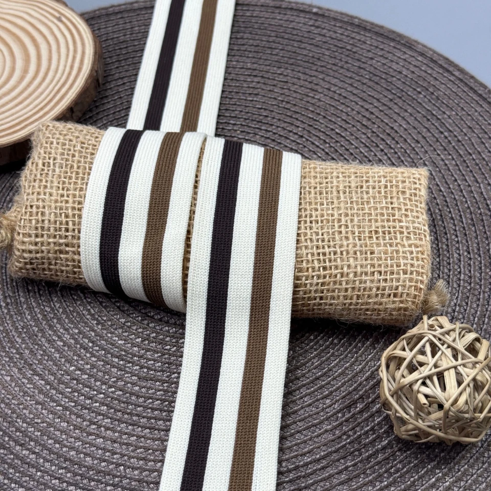 Лампас трикотажний 4 см (40 м), білий+бежевий+коричневий